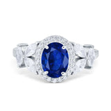 Oval Art Deco Engagement Ring Simulated Blue Sapphire CZ 925 Sterling Silver