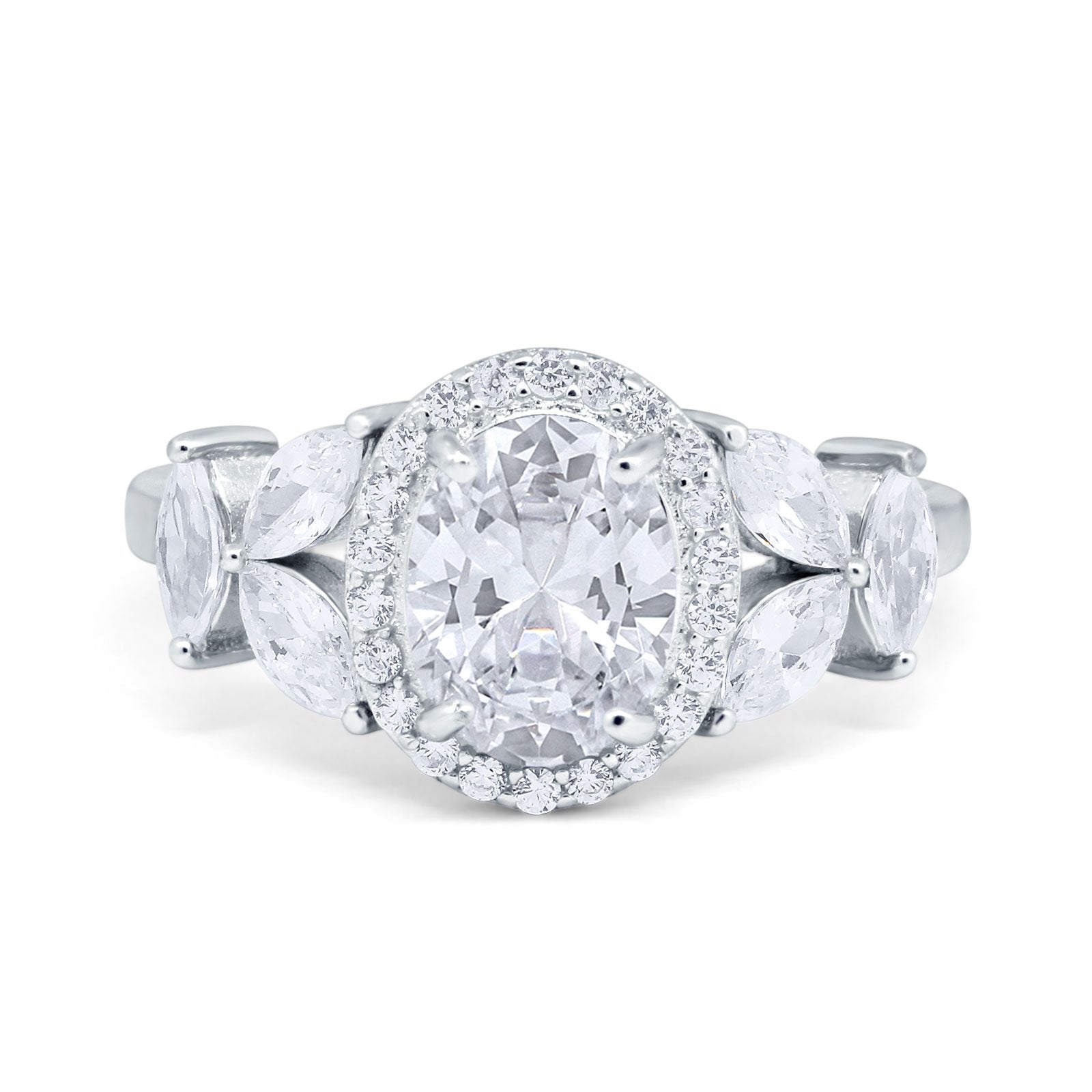 Oval Art Deco Engagement Ring Simulated Cubic Zirconia 925 Sterling Silver