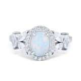 Oval Art Deco Engagement Ring Lab Created White Opal 925 Sterling Silver