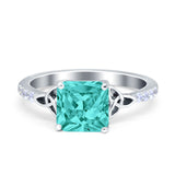 Cushion Cut Celtic Wedding Ring Simulated Paraiba Tourmaline CZ 925 Sterling Silver