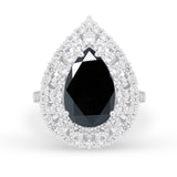 Teardrop Cocktail Ring Pear Simulated Black CZ 925 Sterling Silver