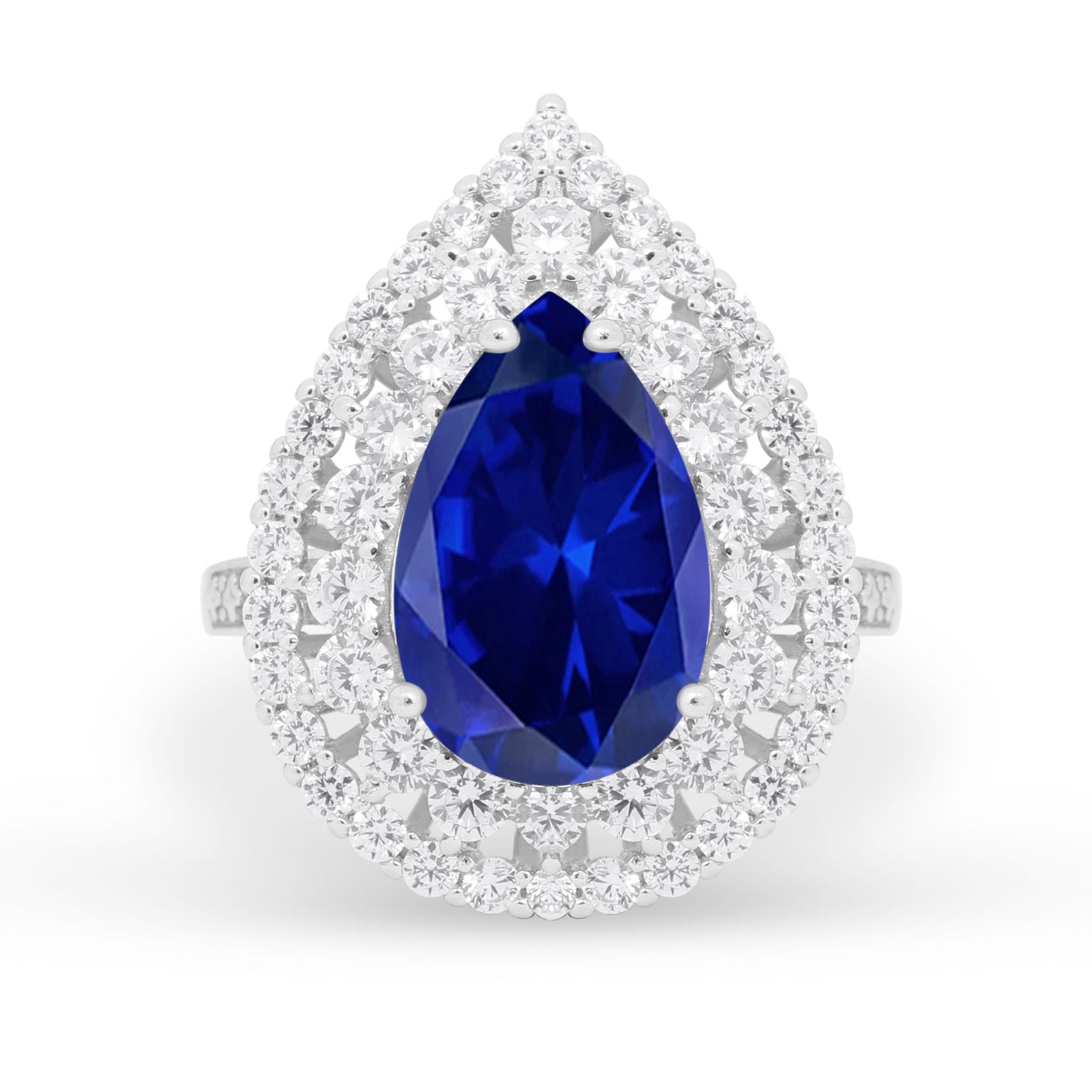 Teardrop Cocktail Ring Pear Simulated Blue Sapphire CZ 925 Sterling Silver