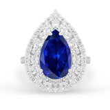 Teardrop Cocktail Ring Pear Simulated Blue Sapphire CZ 925 Sterling Silver