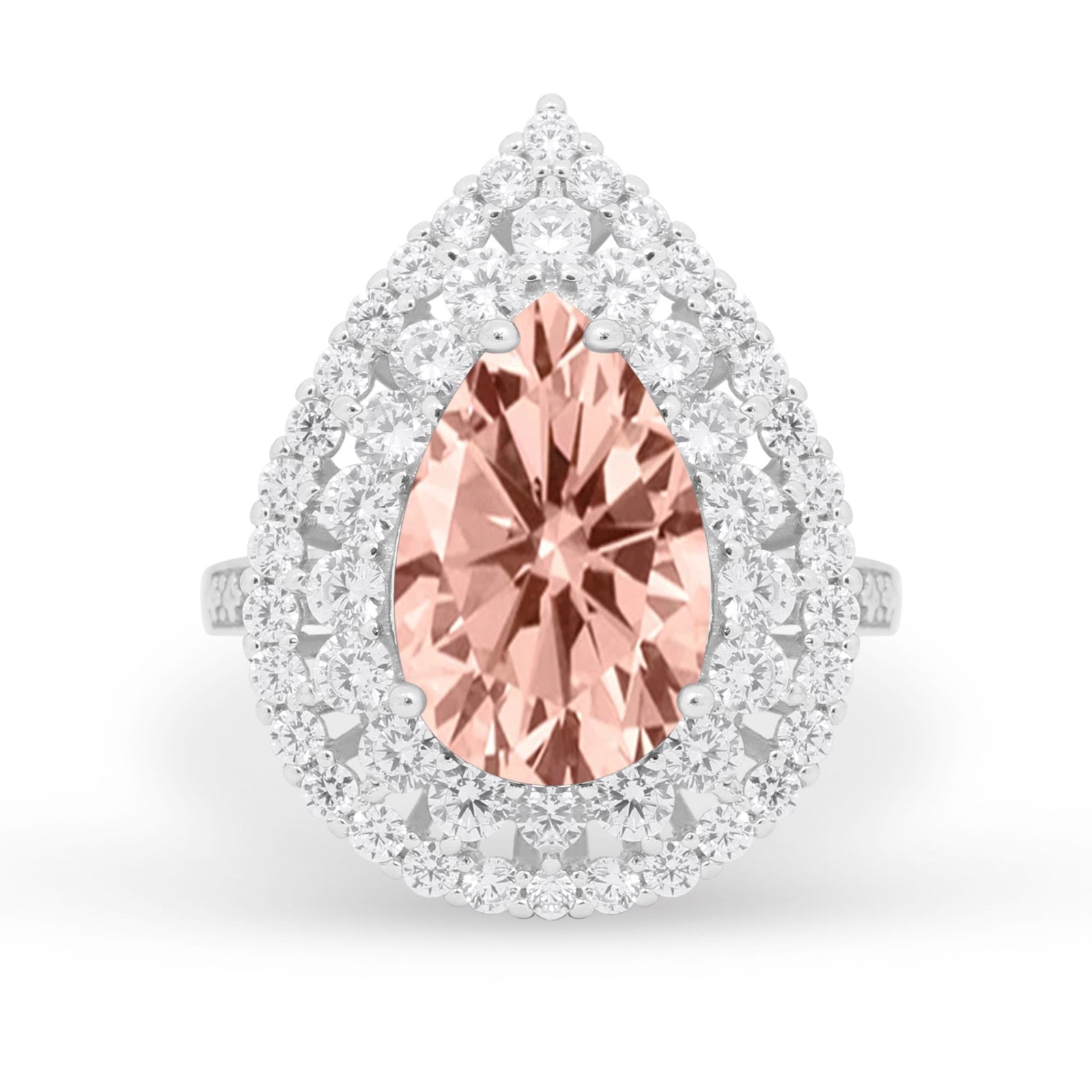 Teardrop Cocktail Ring Pear Simulated Morganite CZ 925 Sterling Silver