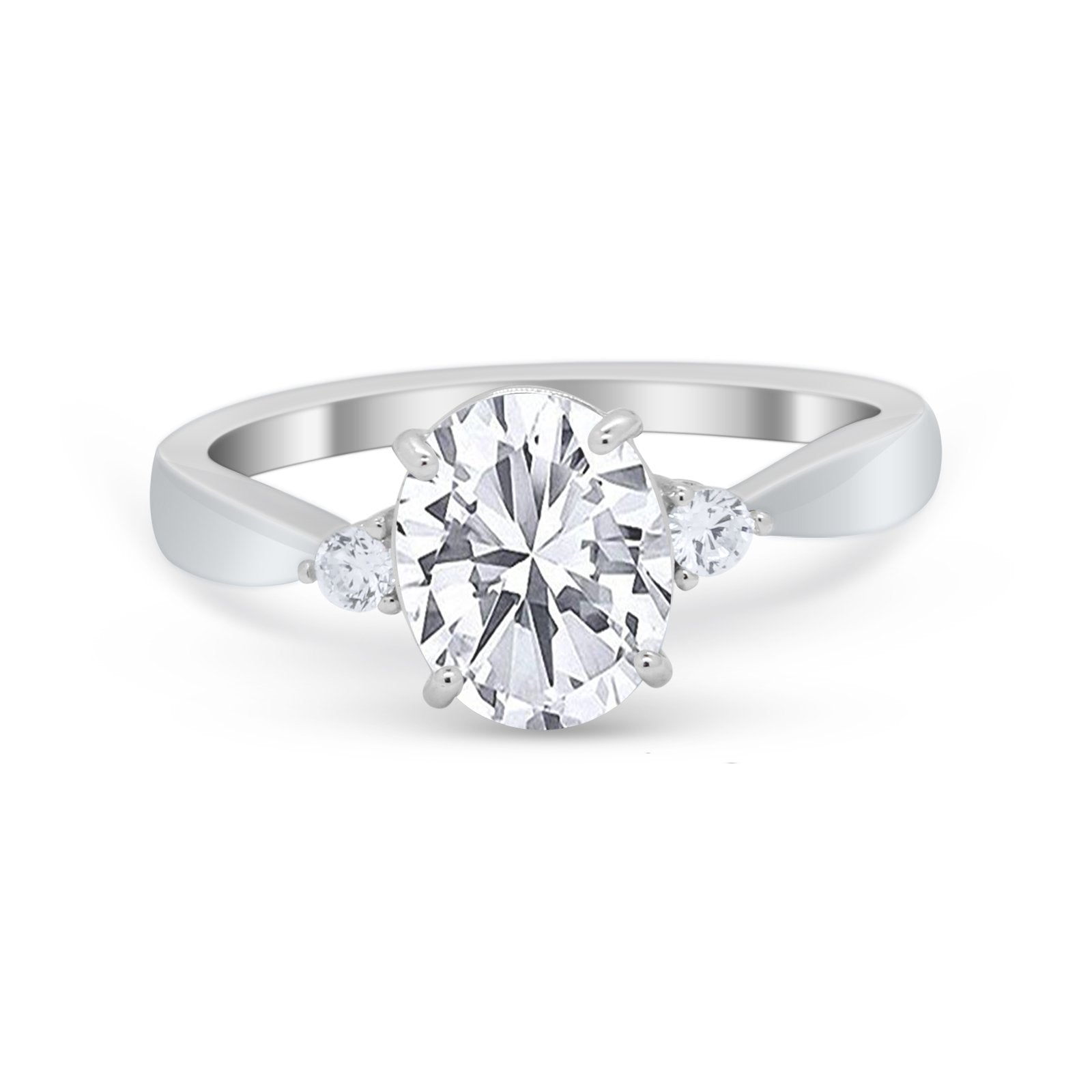Three Stone Oval Engagement Ring Simulated Cubic Zirconia 925 Sterling Silver