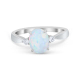 Three Stone Oval Engagement Ring Lab Created White Opal 925 Sterling Silver