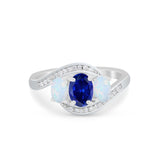3-Stone Swirl Wedding Ring Oval Simulated Blue Sapphire CZ 925 Sterling Silver