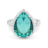 Teardrop Cocktail Engagement Ring Simulated Paraiba Tourmaline CZ 925 Sterling Silver