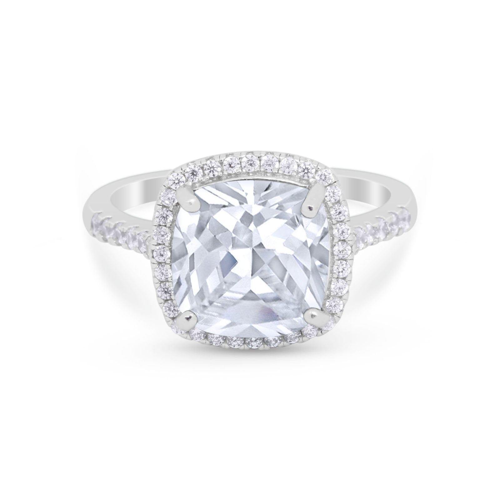 Halo Cushion Cut Engagement Ring Round Simulated CZ 925 Sterling Silver