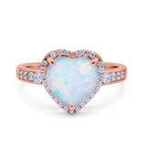 Halo Heart Promise Ring Rose Tone, Lab Created White Opal 925 Sterling Silver