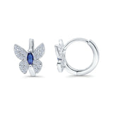 Butterfly Marquise Lever Back Earrings Hoop Huggie Design Simulated Blue Sapphire CZ 925 Sterling Silver (12mm)