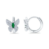 Butterfly Marquise Lever Back Earrings Hoop Huggie Design Simulated Green Emerald CZ 925 Sterling Silver (12mm)