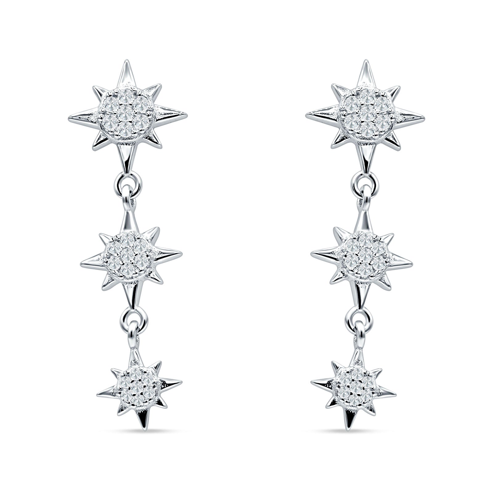 Triple Starburst Drop Dangle Earrings Cubic Zirconia 925 Sterling Silver Wholesale