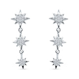 Triple Starburst Drop Dangle Earrings Cubic Zirconia 925 Sterling Silver Wholesale