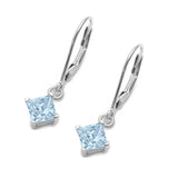 Princess Cut Leverback Earrings Aquamarine CZ 925 Sterling Silver Wholesale