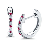 Half Eternity Hoop Earrings Round Simulated Ruby CZ 925 Sterling Silver (14mm)