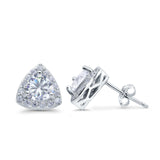 Halo Stud Earrings Simulated CZ Round 925 Sterling Silver(8mm)