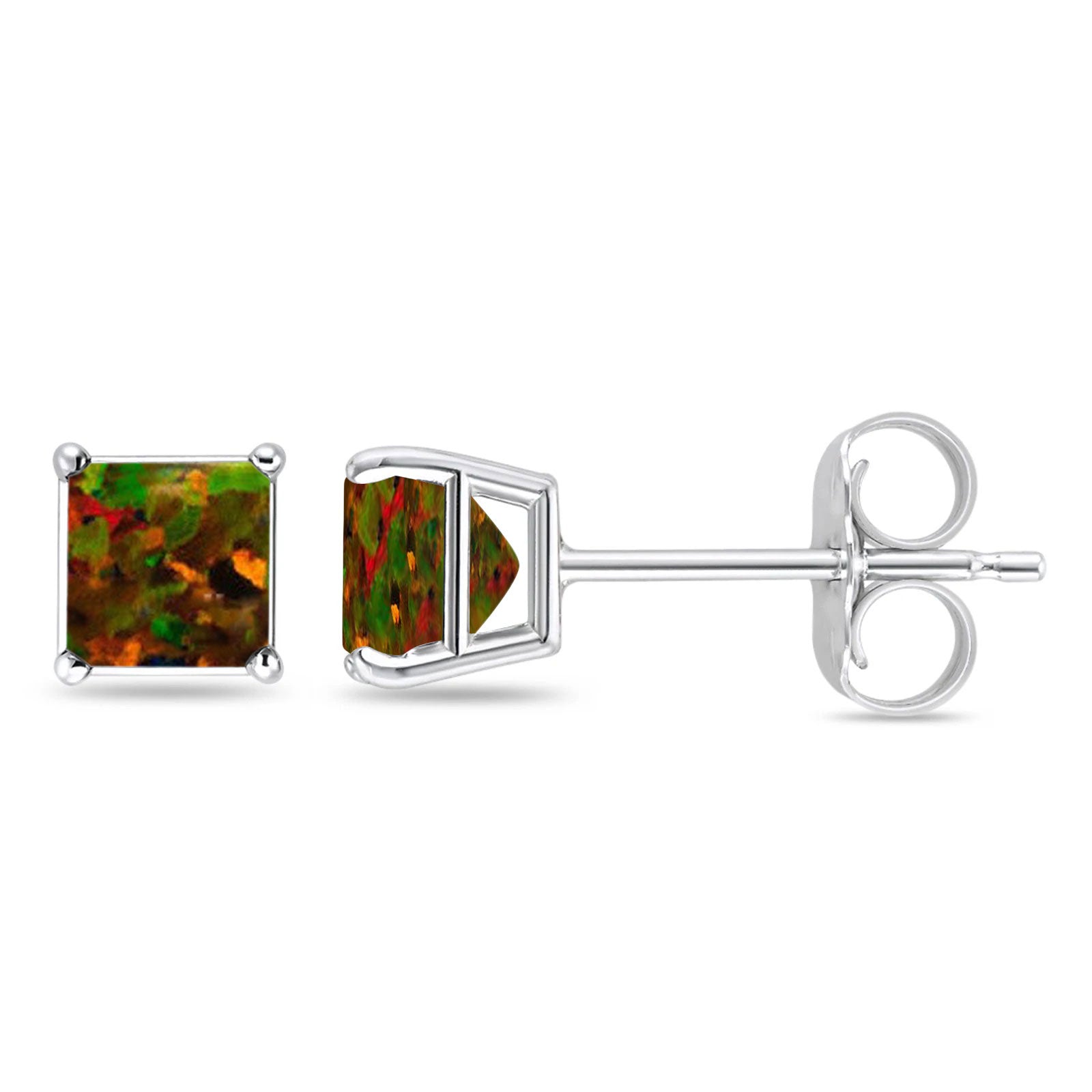 Solitaire Princess Stud Earrings Created Black Opal 925 Sterling Silver Wholesale