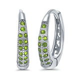 Eternity Huggie Hoop Earrings Channel Round Simulated Peridot CZ 925 Sterling Silver (14mm)