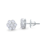 8mm Cluster 7-Stone Round Simulated CZ 925 Sterling Silver Screwback Flower Stud Earring