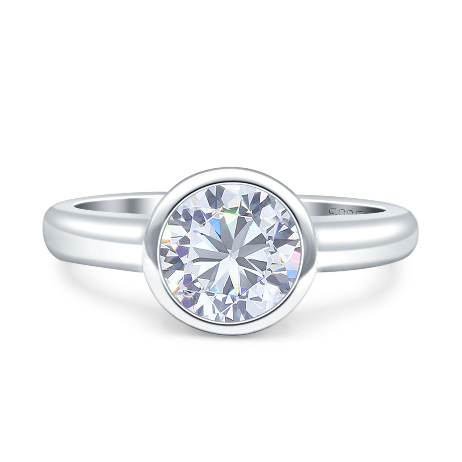 Bezel Set 7mm Round Engagement Ring Cubic Zirconia 925 Sterling Silver Wholesale