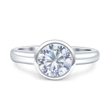 Bezel Set 7mm Round Engagement Ring Cubic Zirconia 925 Sterling Silver Wholesale