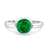 Bezel Set 8mm Round Engagement Ring Simulated Green Emerald CZ 925 Sterling Silver Wholesale