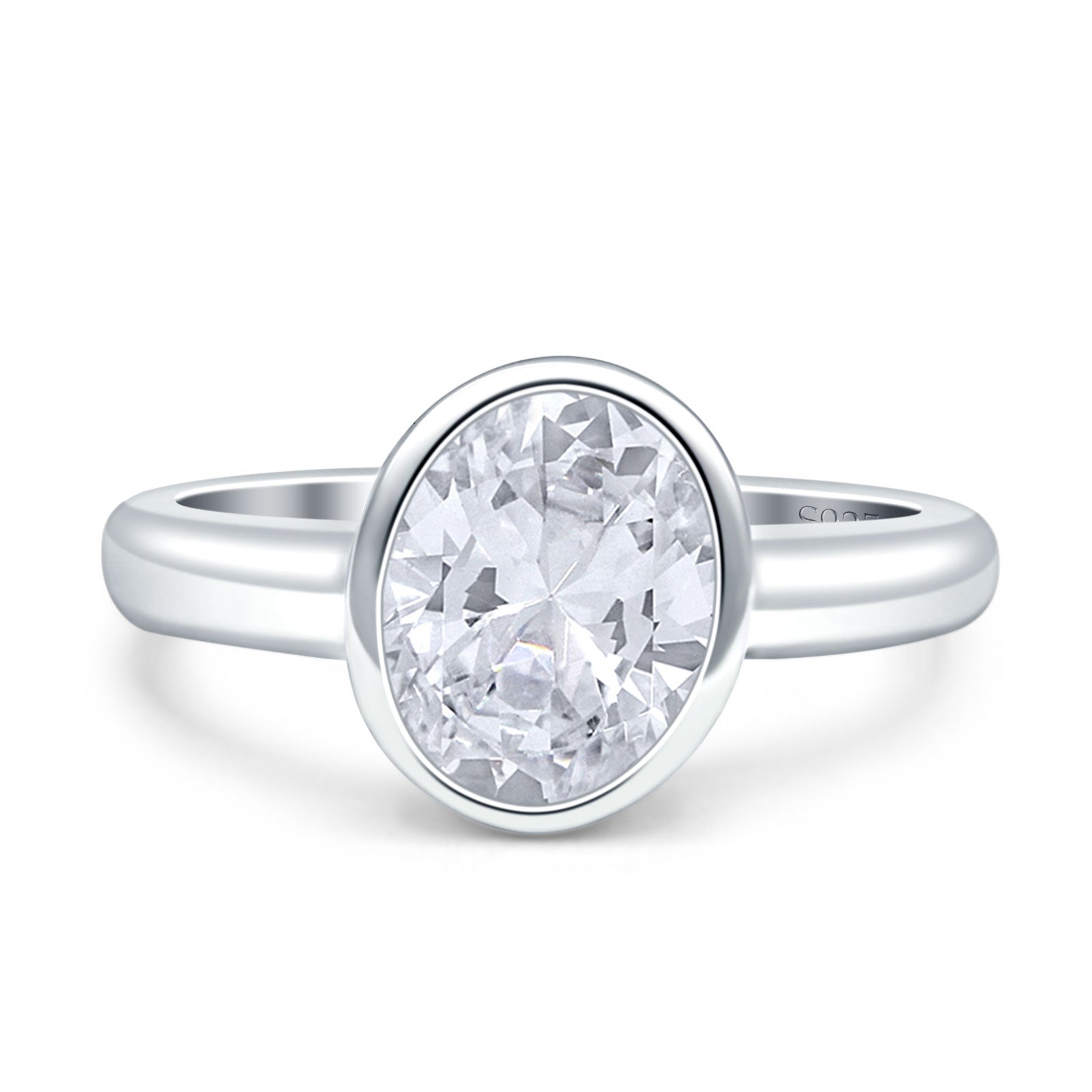 Bezel Set 9mmX7mm Oval Engagement Ring Cubic Zirconia 925 Sterling Silver Wholesale