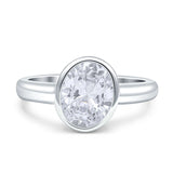 Bezel Set 9mmX7mm Oval Engagement Ring Cubic Zirconia 925 Sterling Silver Wholesale