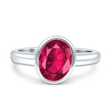 Bezel Set 9mmX7mm Oval Engagement Ring Simulated Ruby CZ 925 Sterling Silver Wholesale
