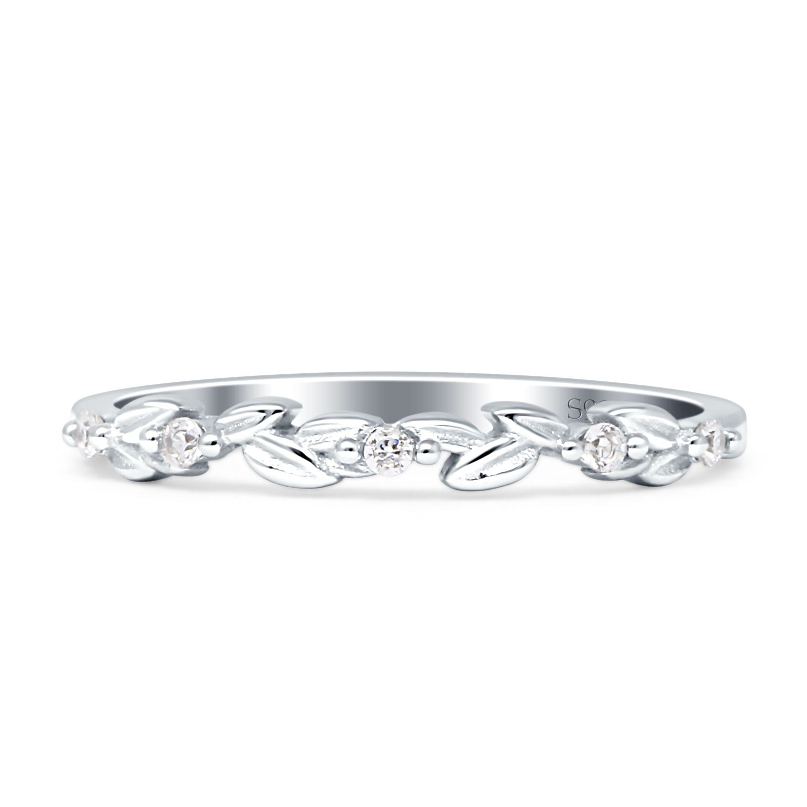 2.8mm Leaf Style floral Half Eternity Wedding Band Cubic Zirconia 925 Sterling Silver Wholesale