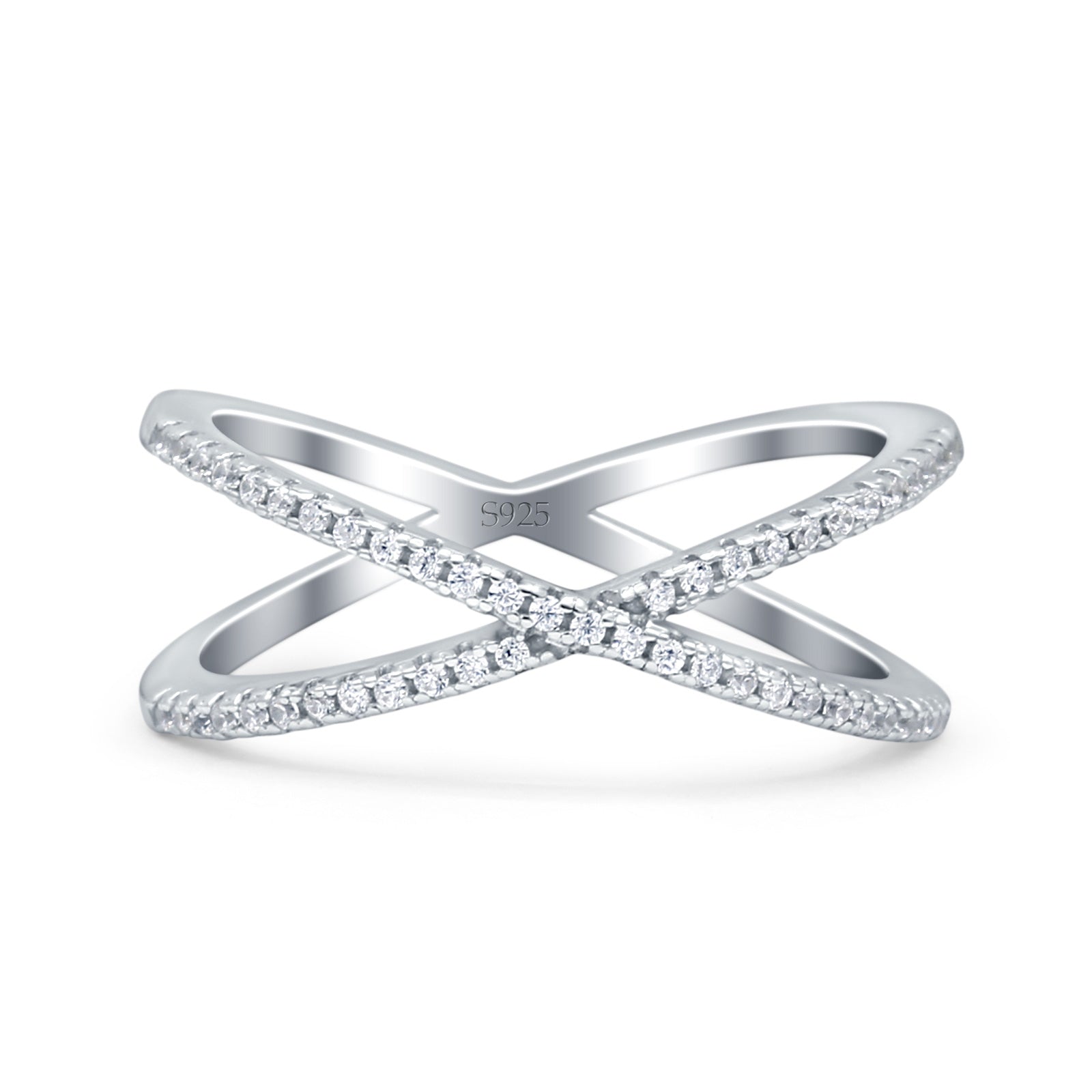 Cross Over X Crisscross Engagement Ring Round Simulated Cubic Zirconia 925 Sterling Silver