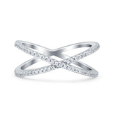 Cross Over X Crisscross Engagement Ring Round Simulated Cubic Zirconia 925 Sterling Silver