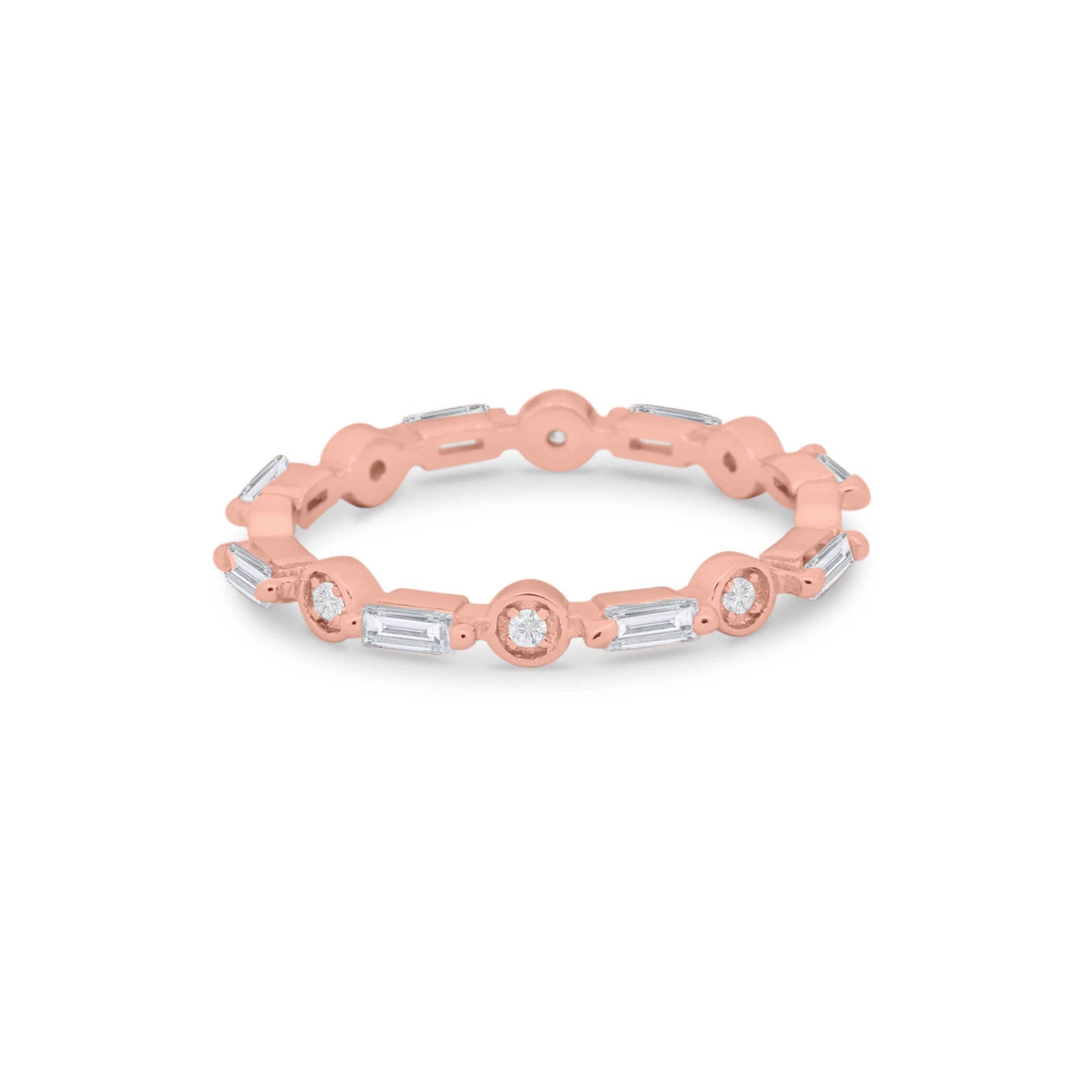 Art Deco Wedding Band Baguette Eternity Ring Rose Tone, Simulated CZ 925 Sterling Silver