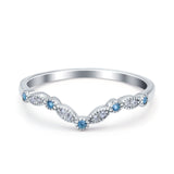 Curved Marquise Half Eternity Stackable Band Ring Simulated Aquamarine CZ 925 Sterling Silver