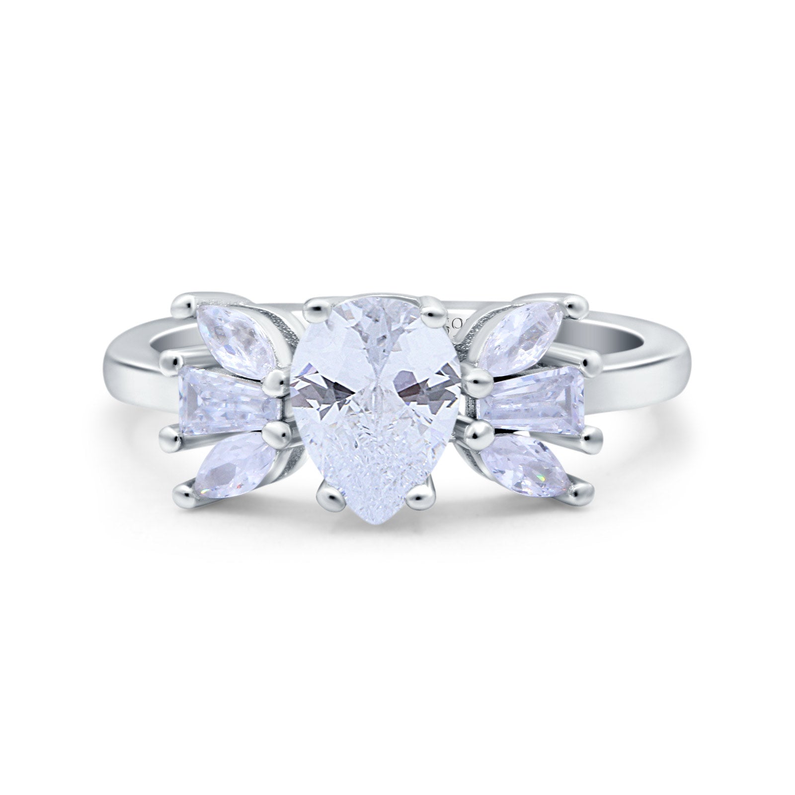 Teardrop Pear Art Deco Wedding Engagement Ring Simulated Cubic Zirconia 925 Sterling Silver