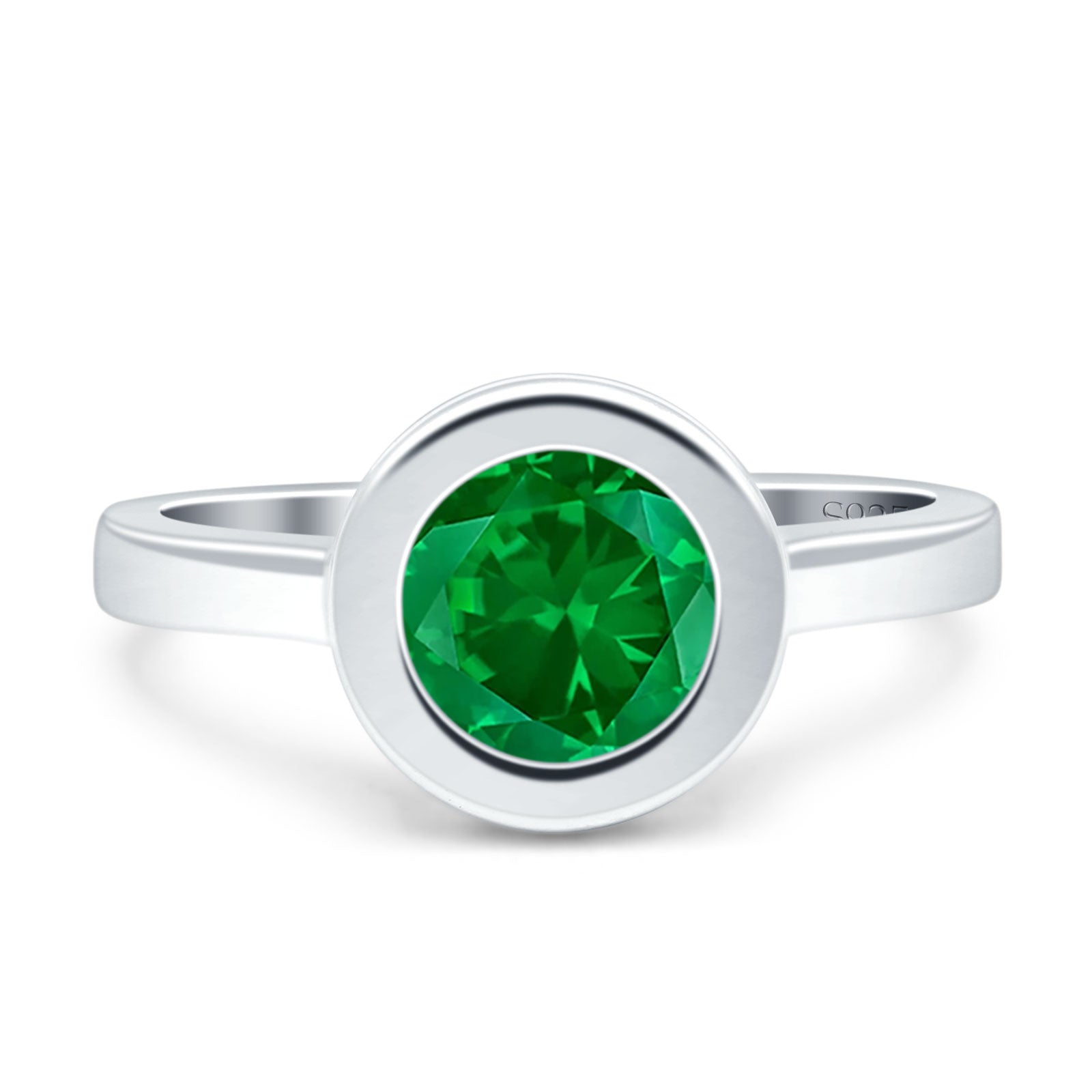 Bezel Set Hidden Halo Round Engagement Ring Simulated Green Emerald 925 Sterling Silver Wholesale