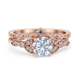Vintage Style Bridal Ring Two Piece Rose Tone Cubic Zirconia 925 Sterling Silver Wholesale