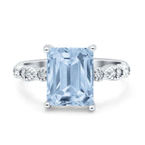 Vintage Emerald Cut Engagement Ring Simulated Aquamarine CZ 925 Sterling Silver Wholesale