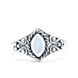 Vintage Style Marquise Lab Created White Opal Ring Solid Oxidized 925 Sterling Silver