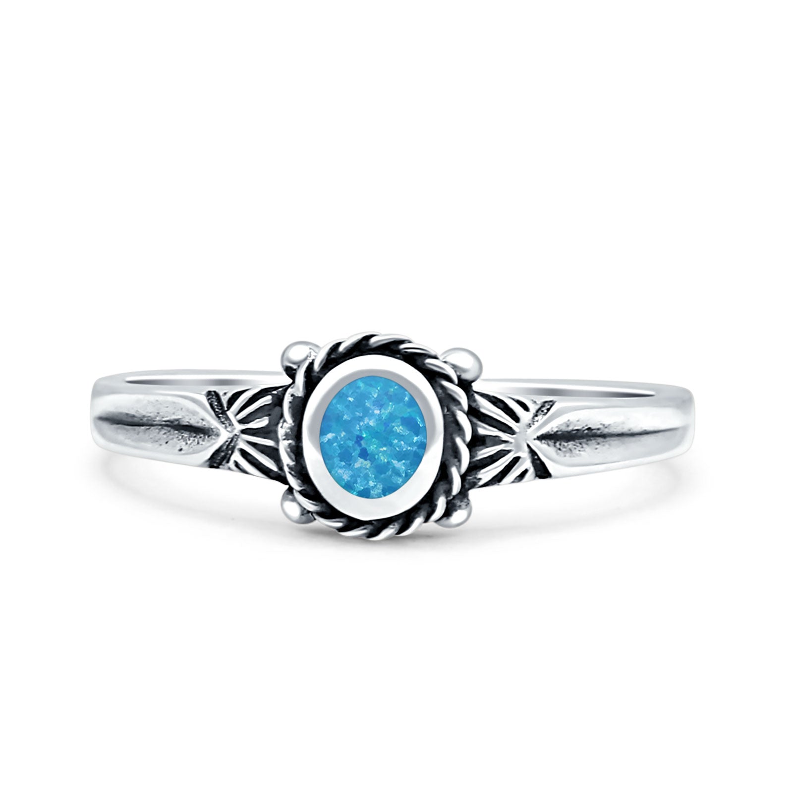 Vintage Style Oval Thumb Ring Statement Fashion Oxidized Lab Created Blue Opal 925 Sterling Silver