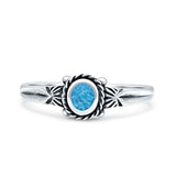 Vintage Style Oval Thumb Ring Statement Fashion Oxidized Lab Created Blue Opal 925 Sterling Silver