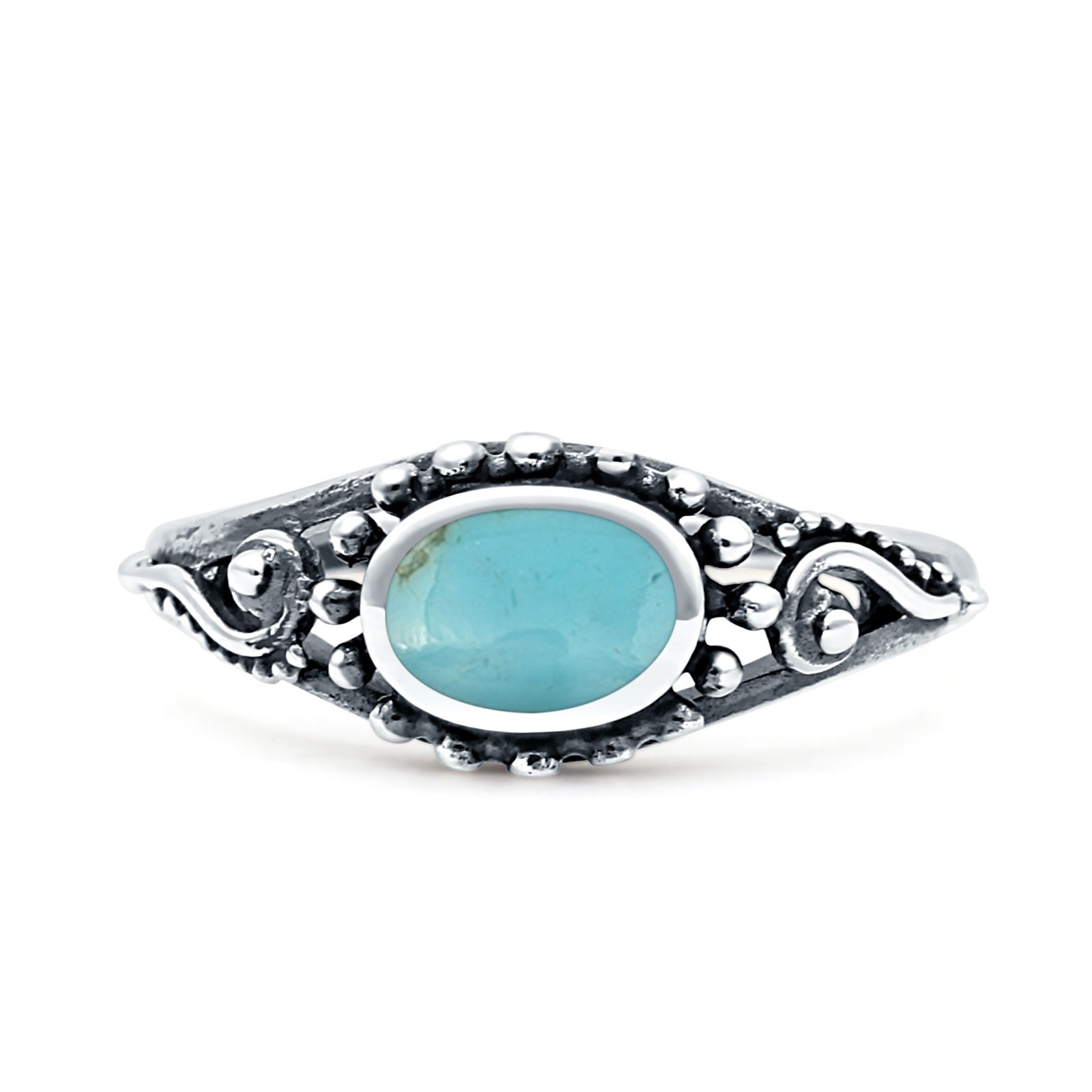 Petite Dainty Vintage Style Oval Thumb Ring Statement Fashion Simulated Turquoise 925 Sterling Silver