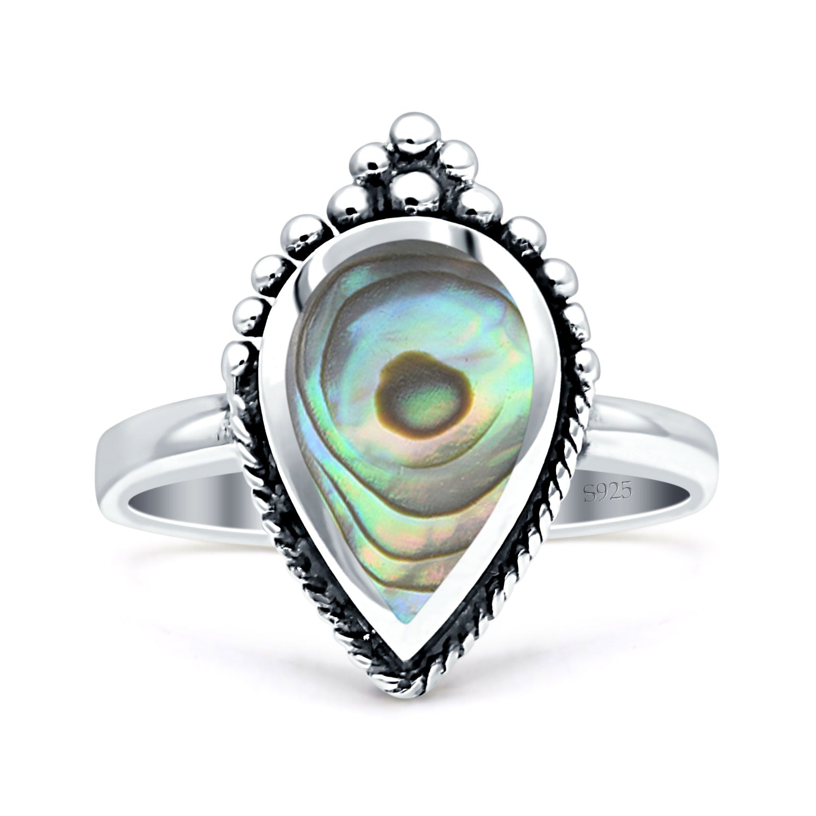Petite Dainty Statement Fashion Pear Thumb Ring Simulated Abalone 925 Sterling Silver