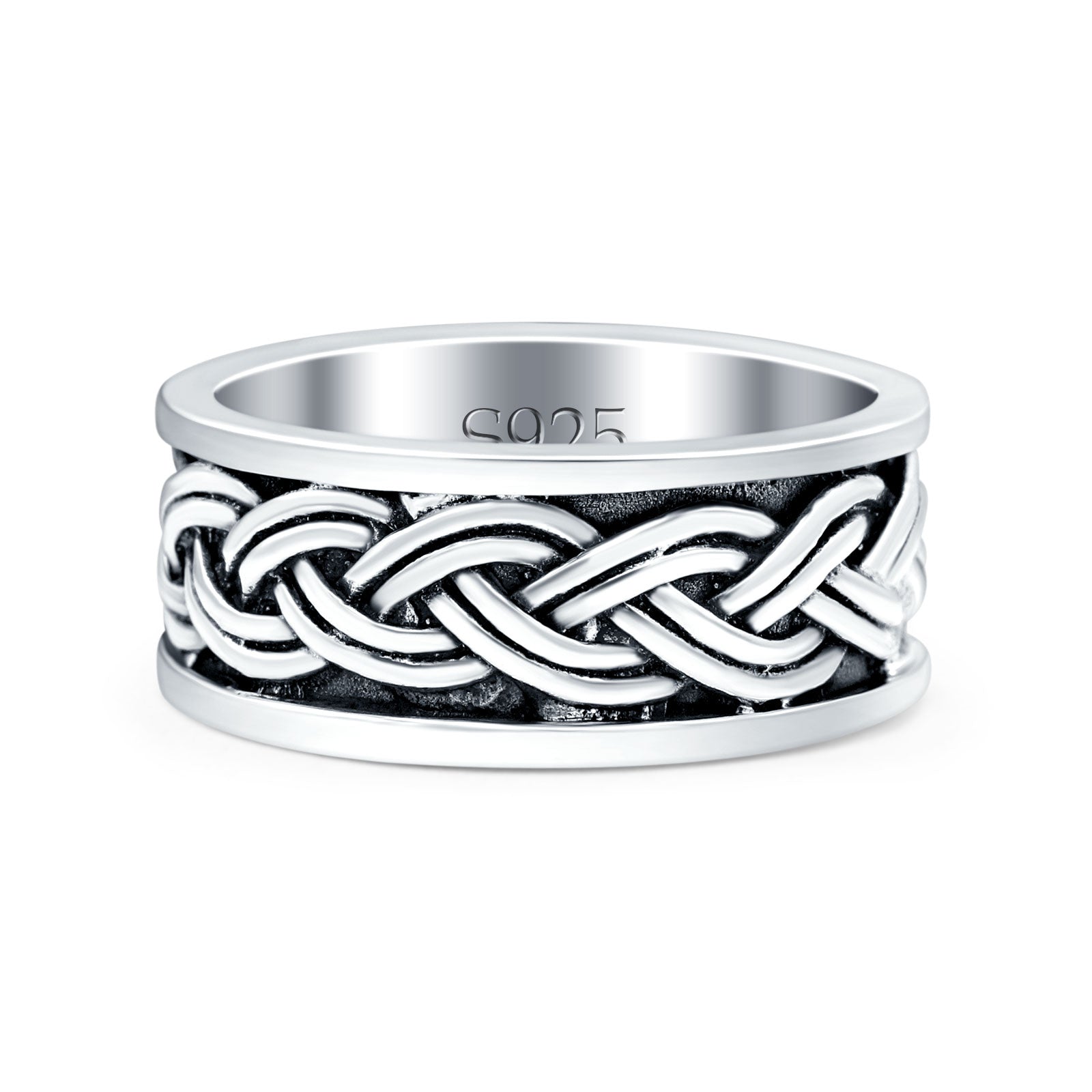 Celtic Weave Crisscross Infinity Oxidized Band Solid 925 Sterling Silver Thumb Ring (8mm)