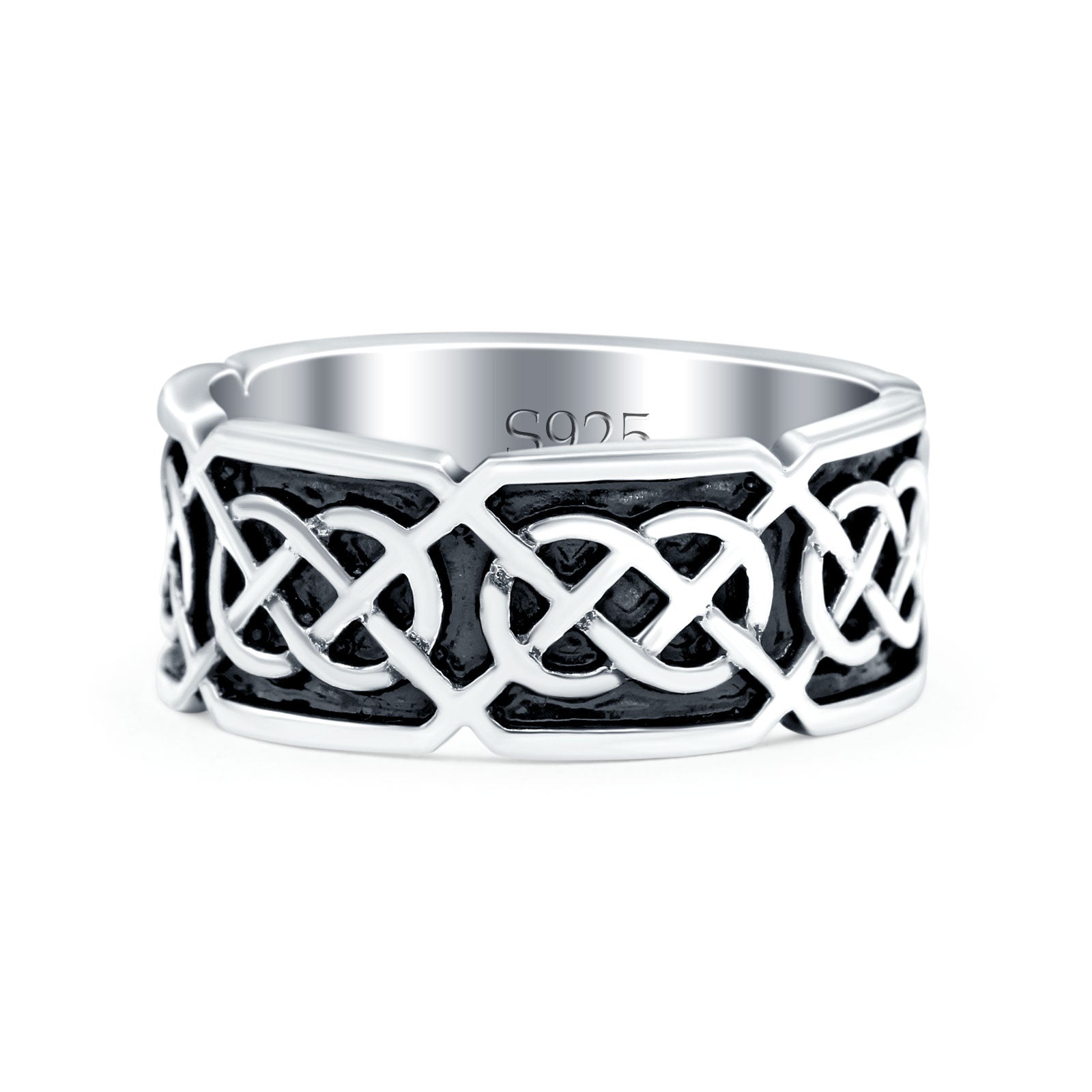 Celtic Oxidized Band Solid 925 Sterling Silver Thumb Ring (7mm)