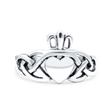 Claddagh Oxidized Band Solid 925 Sterling Silver Thumb Ring (11mm)