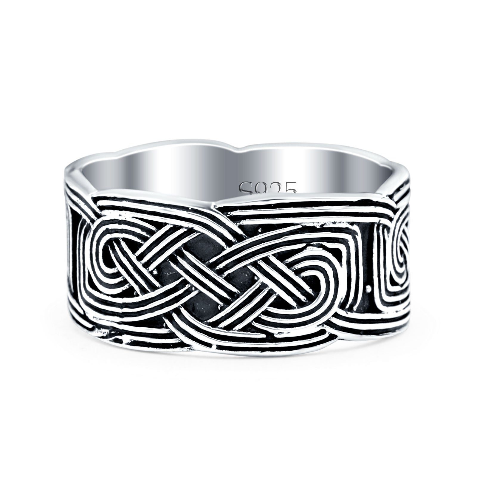 Celtic Oxidized Band Solid 925 Sterling Silver Thumb Ring (9mm)