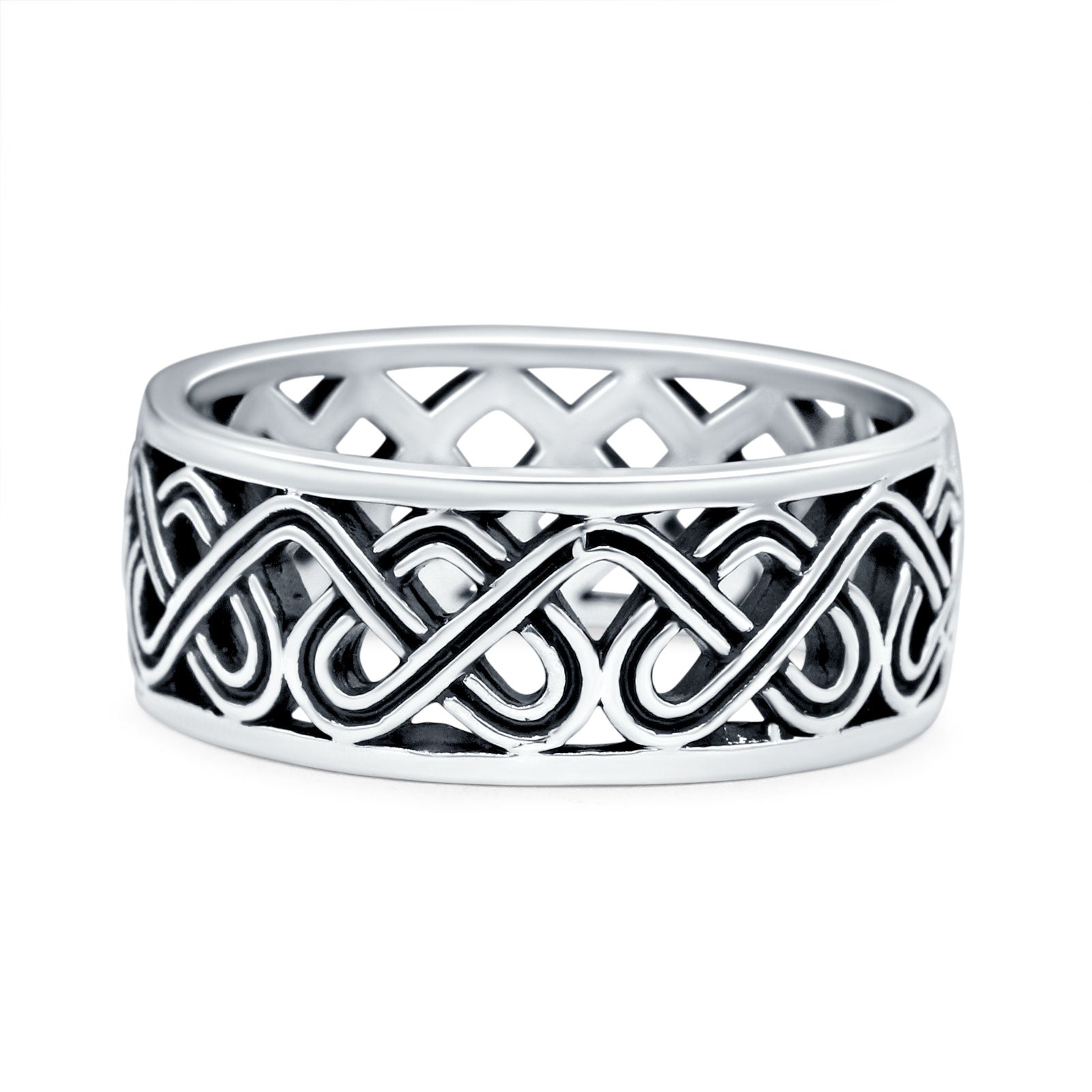 Celtic Oxidized Band Solid 925 Sterling Silver Thumb Ring (7mm)
