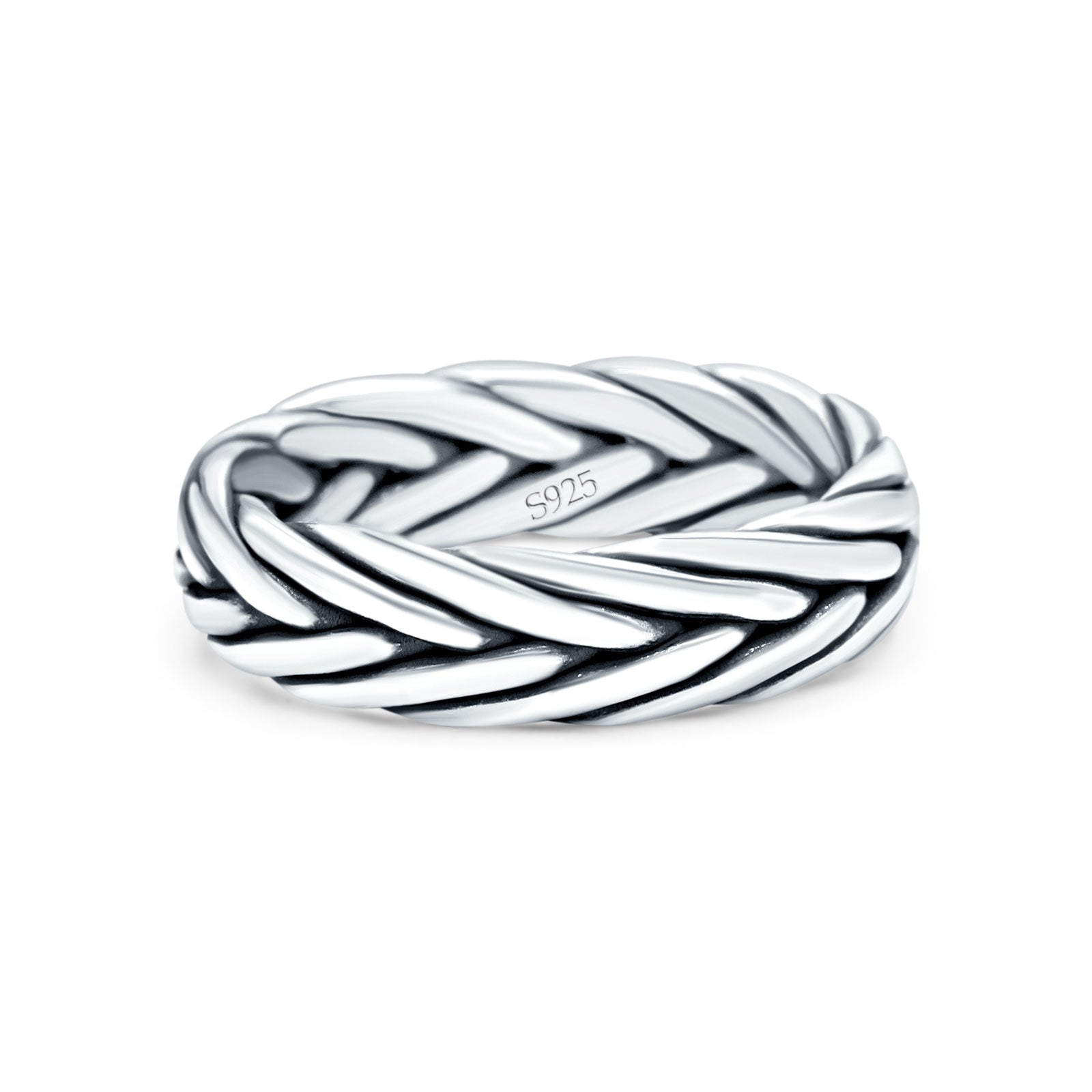 Rounded Braided Oxidized Band Solid 925 Sterling Silver Thumb Ring (5mm)